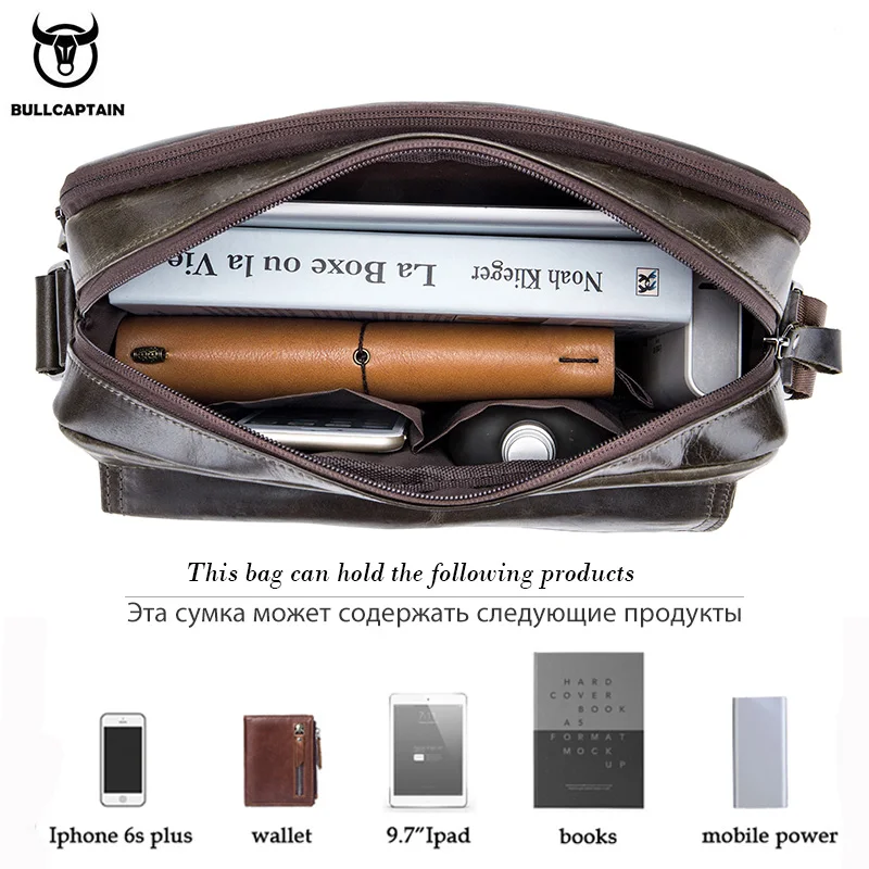 BULLCAPTAIN-Bolso cruzado de cuero genuino para hombre, bolso multifuncional informal de gran capacidad, Maletín de negocios A la moda