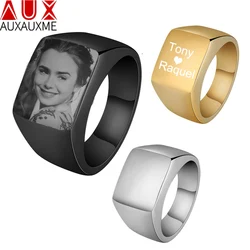 Auxauxme Stainless Steel Customized Engrave Name Picture Lovers Couple Rings Promise Cool Ring For Women Men Engagement Jewelry