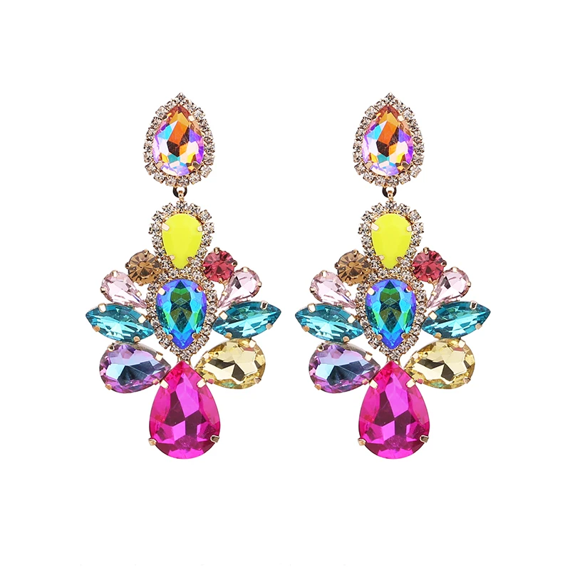 New Aretes Design Big Colorful Crystal Drop Earrings High-Quality Fashion Rhinestones Jewelry Accessories For Women Wholesale