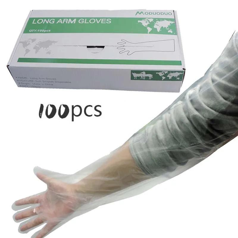 

100PCS Disposable Soft Plastic Film Gloves Long Arm Veterinary Examination Glove for Farm animal Veterinary supplies