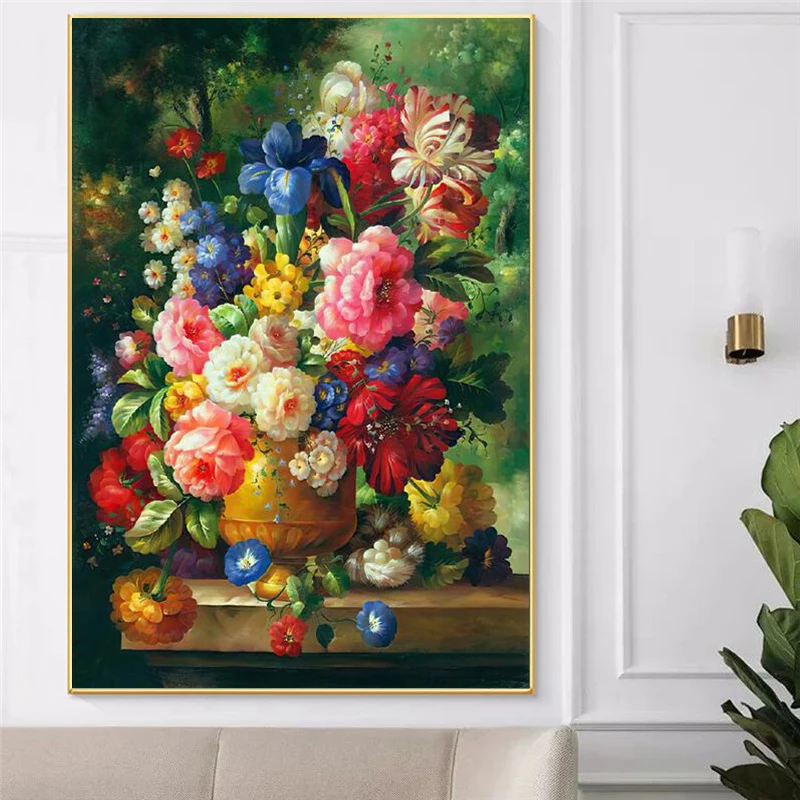 Europe Classical Retro Flowers Canvas Oil Painting Wall Art Posters Prints Hallway Pictures For Living Room Home Dining Decor