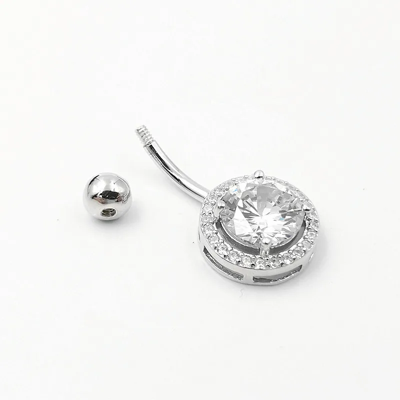 Anéis de umbigo com zircão redondo e prata esterlina 925, piercing fino para a barriga, acessórios para o corpo, joias, barras femininas 6 8 10mm