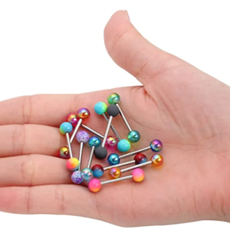 6PCS Edelstahl Glorious Zunge Ring Groß 14G Nippel Piercing Bar Lot Glitter Zunge Piercing Set Barbell Piercing schmuck – Detail 2