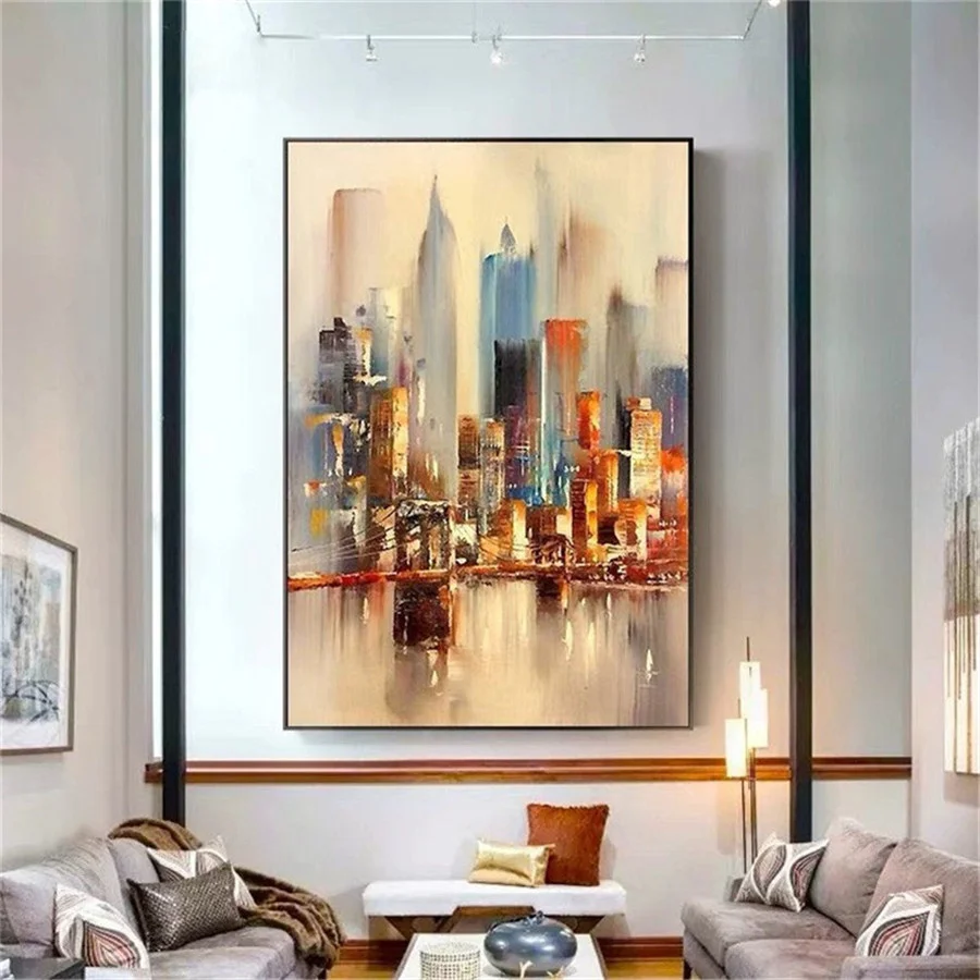 

Hand-Painted Oil Paintings Future City Architecture Landscape Urban Indoor Abstract Canvas Poster Decor Wall Art Living Room