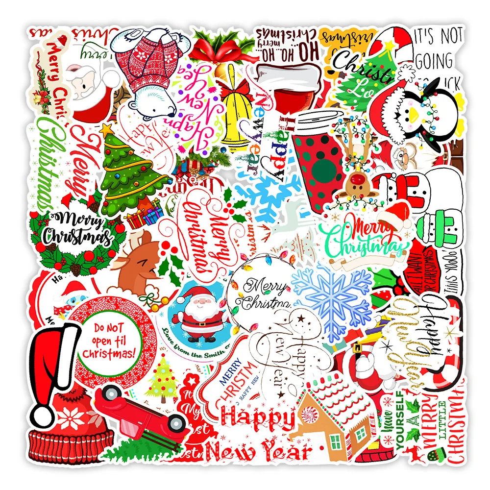 10/30/50PCS Mixed Kawaii Colorful Christmas Sticker Santa Claus Snowman Laptop Skateboard New Year Gift Sticker Sticker Decal F5