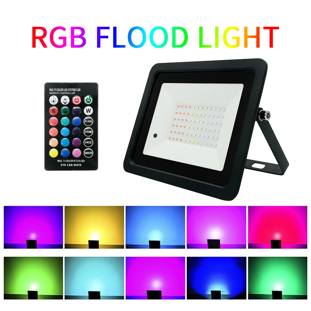 RGB Led Flood Light 100W 50W 30W 20W  AC 110V/220V IP68 Waterproof Outdoor Led RGB Spotlight Reflector Lamps Landscape Lighting