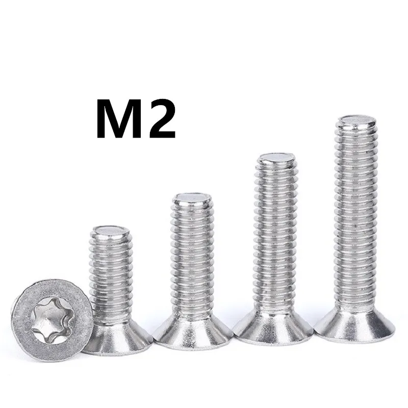 200pcs/lot GB2673 M2x3/4/5/6/8/10/12/14/16/18/20mm 304 Stainless steel countersunk head torx screw flat six-lobe machine screws