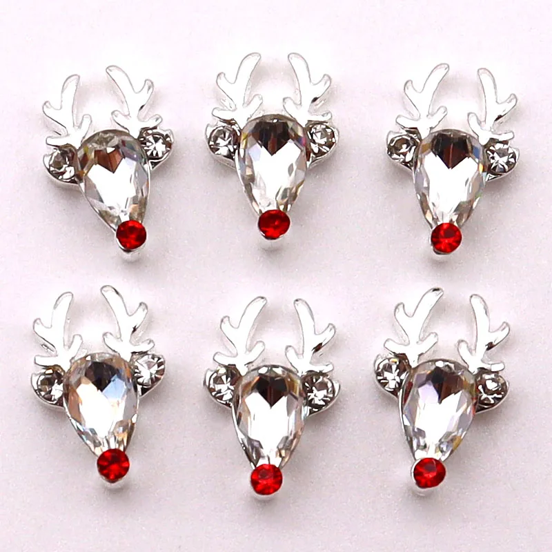 10 Pcs Christmas Series Nail Art Decoration Gold and Silver Charm Santa Claus Deer Head Shoes Snowman Hat Tree Nail Accessories