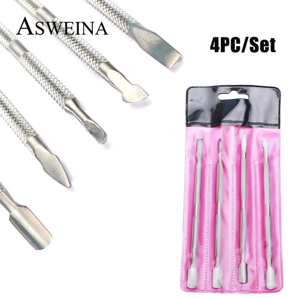 

4pc/Set Nail Cuticle Pusher Stainless Steel Double Head Nail Push Art Dead Dkin Remover Manicure Pedicure Nail Art Tools