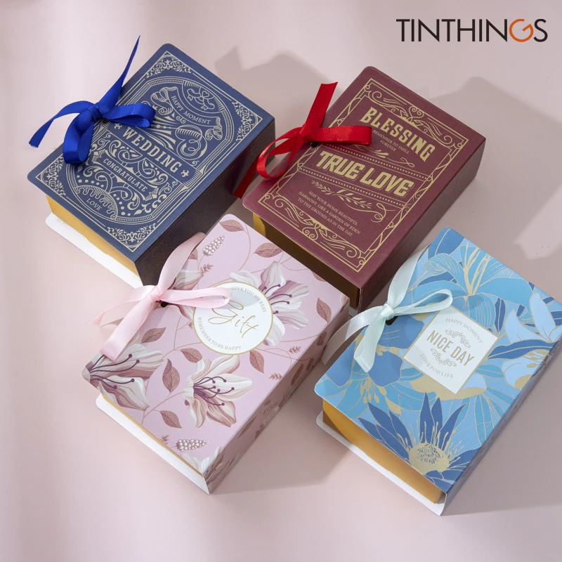 

20/50/80pcs Small Gift Box Packaging Magic Book Chocolate Candy Gift Box With Ribbon Wedding Birthday Party Favor Wholesale