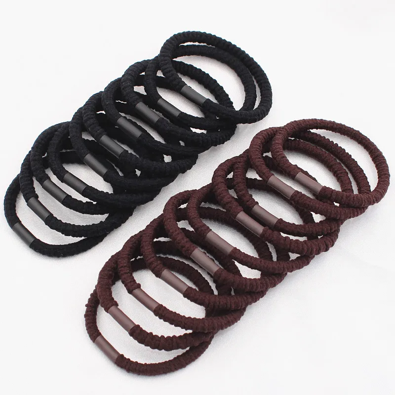 10Pcs Thick Basic Elastic Hair Band Solid Black Brown Rubber Band Stretch Hair Tie Ponytail Holder For Long Thick Hair No Crease