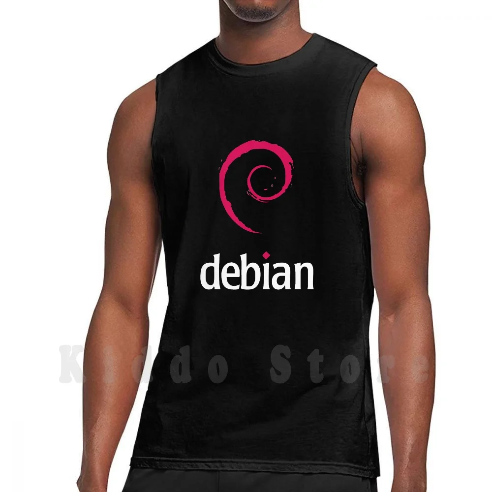 Camisetas sin mangas Debian, 100% algodón, Linux Debian Black Swirl Gnu Geek Logo Distro Programming Hacker Ubuntu Raspberry Pi