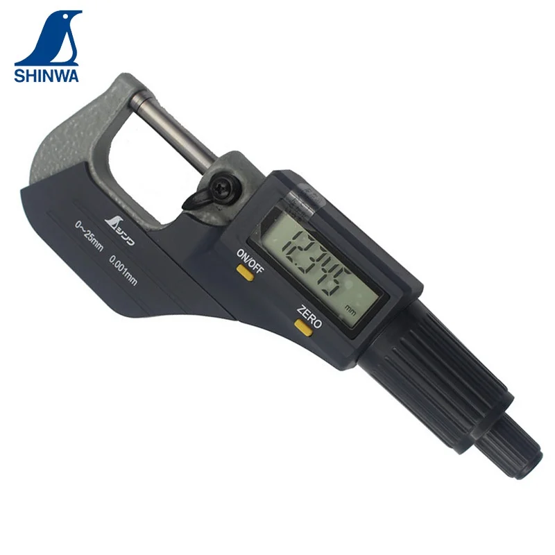 SHINWA Outside Micrometer Caliper Thickness Measuring Tool Digital Display Available 0-25mm/25-50mm Speedy Adjustment 1PCS