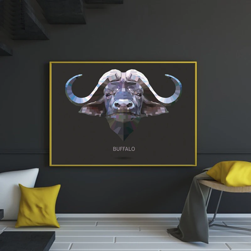 Geometric Tiger Posters and Prints Wall Art Polar Bear Zebra Baboon Buffalo Canvas Painting Wall Picture for Bedroom Decoration