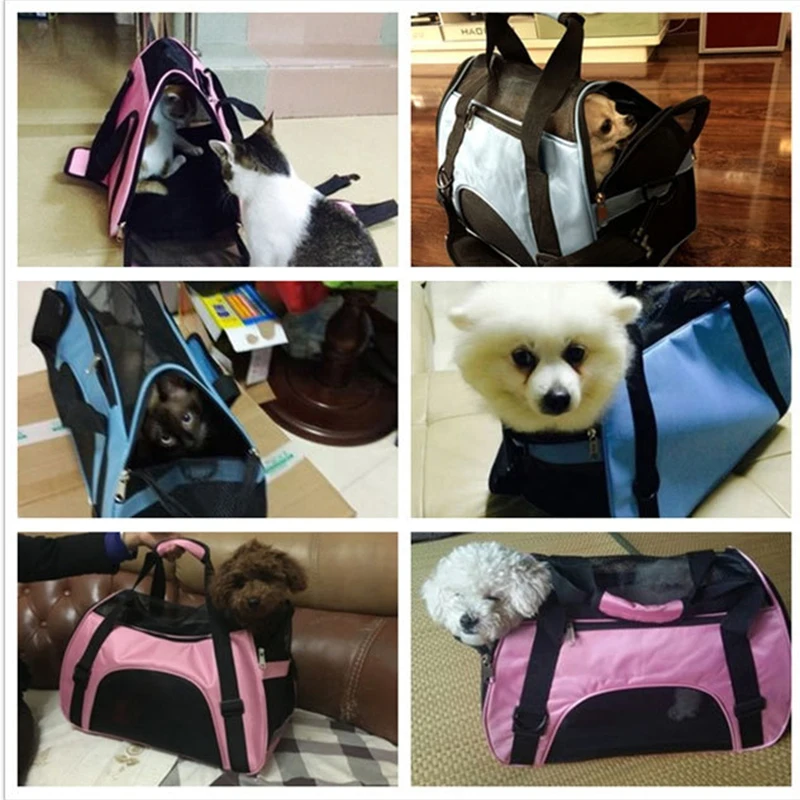 Bolsa de transporte portátil para perros y gatos, bolsa de malla transpirable, plegable, para viaje