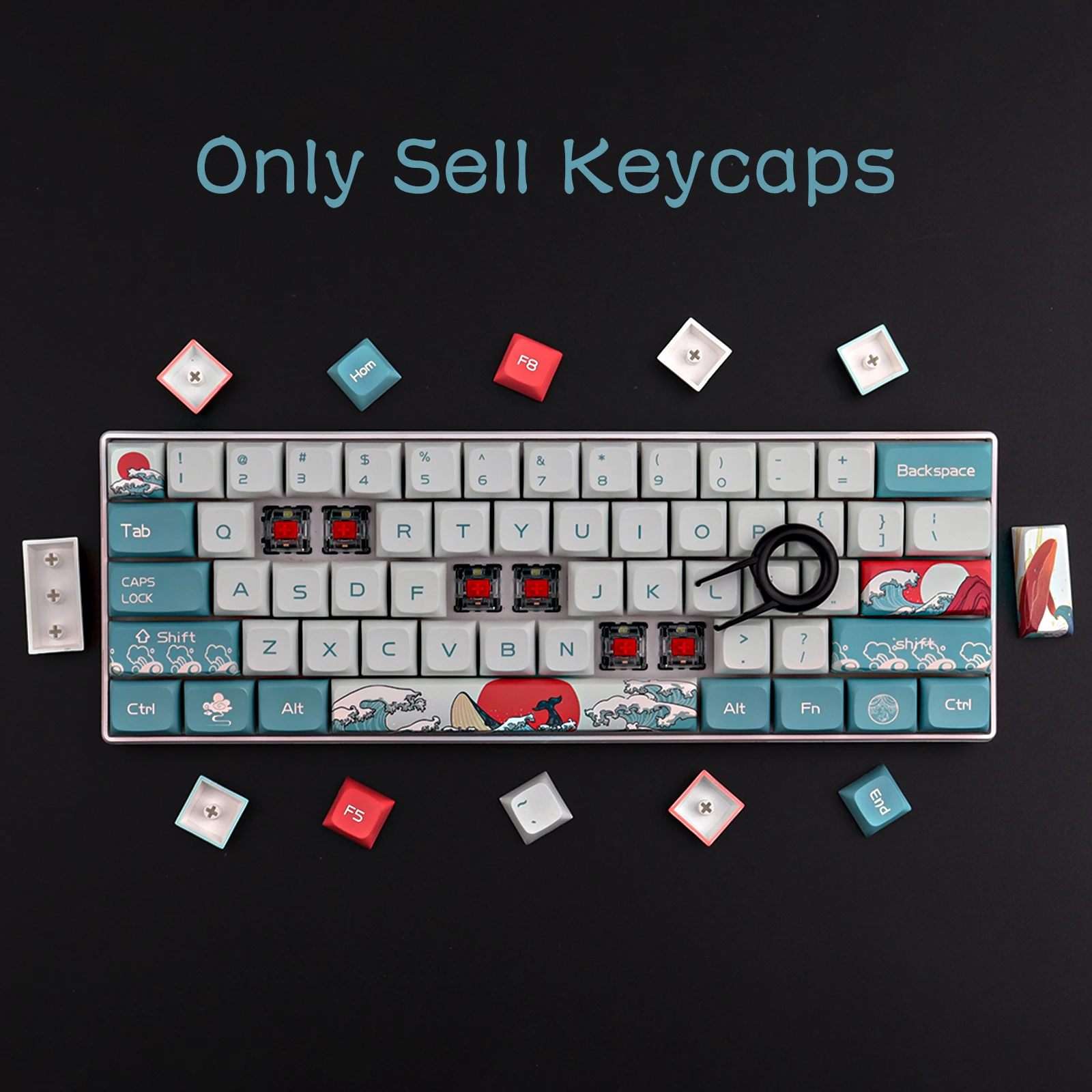 Teclas PBT para teclado mecánico, perfil XDA, 108 teclas, sublimación, japonés Ukiyo-e, para GK61 Cherry MX