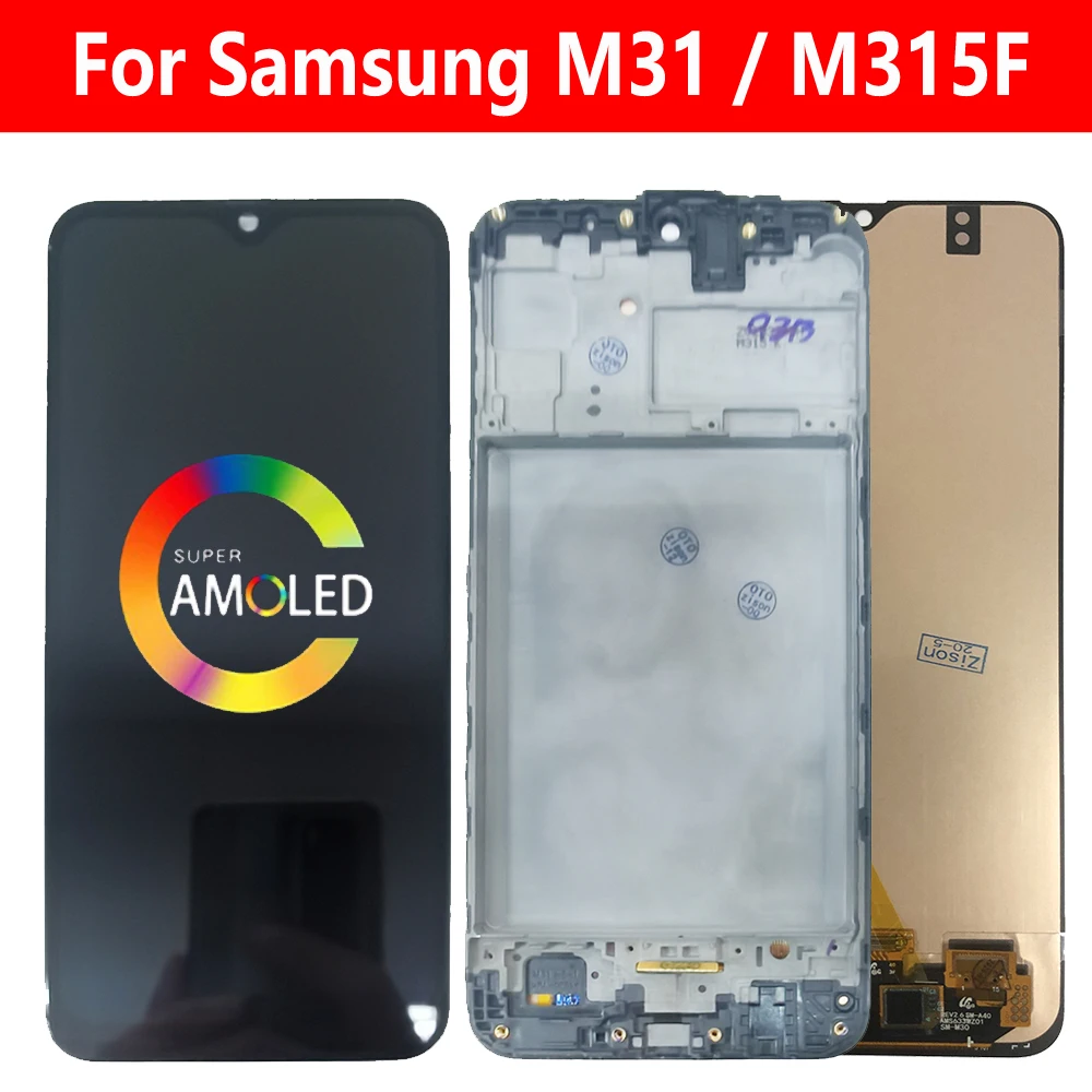 Super AMOLED M31 LCD per Samsung per Galaxy M31 M315 Display con cornice M315F M315F/DS M315F/DSN Screen Touch Digitizer Module