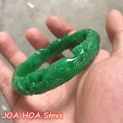 Rare Hand-carved Hollow Flower Green Jade Bracelet Female Jadeite