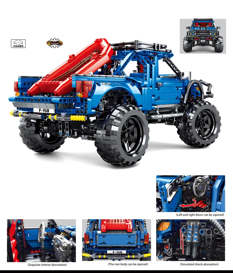 2.4Ghz Remote Control Off-road Vehicle Technical Build Block Model Monsters Raptor F150 Pickup Truck Steam ORV Bricks RC Toy