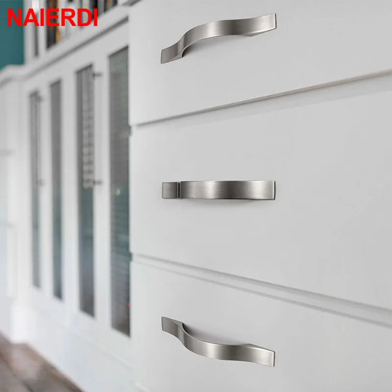 NAIERDI Kitchen Door Handles Cabinet Handles Drawer Knobs Aluminum Alloy Wardrobe Door Handles Brushed Modern Style Hardware