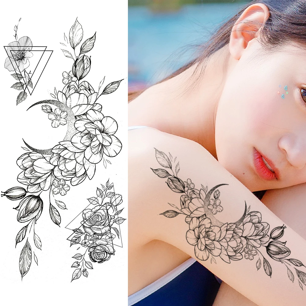 Geometric Mountain Tree Temporary Tattoos For Women Kids Sexy Body Art Arm Fake Tattoo Sticker Men Waterproof Tatoos Sheet Paper