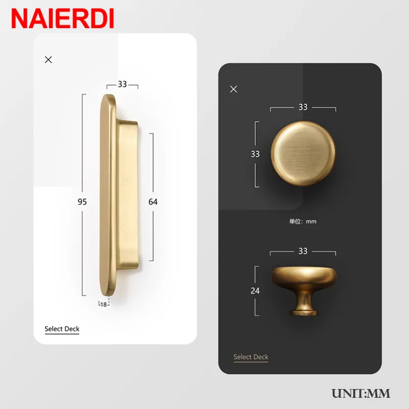 NAIERDI Zinc Alloy Cabinet Handles Nordic Gold Black Drawer Knobs Wardrobe Door Handles European Furniture Handle Hardware