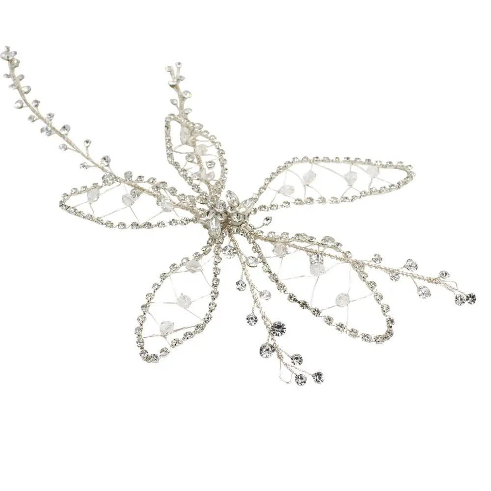 O529-Diadema elástica ajustable con diamantes de imitación de cristal, hecha a mano, accesorios para el cabello nupcial de boda con cuentas y flores cadenas