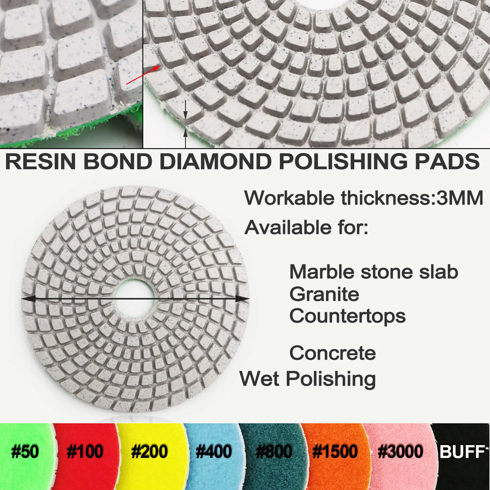 SHDIATOOL 4" wet diamond polishing pads for stone granite 100mm grinding discs