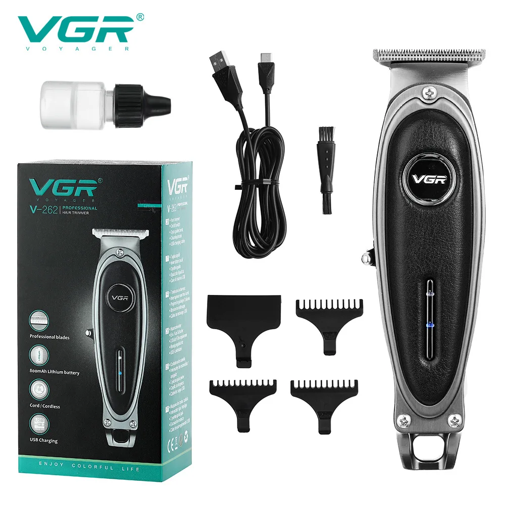 VGR 262 Hair Clipper Professional ใหม่ Retro ชาร์จ Personal Care Clippers หนังแบบพกพาตัดผม Trimmer สำหรับชาย VGR V262