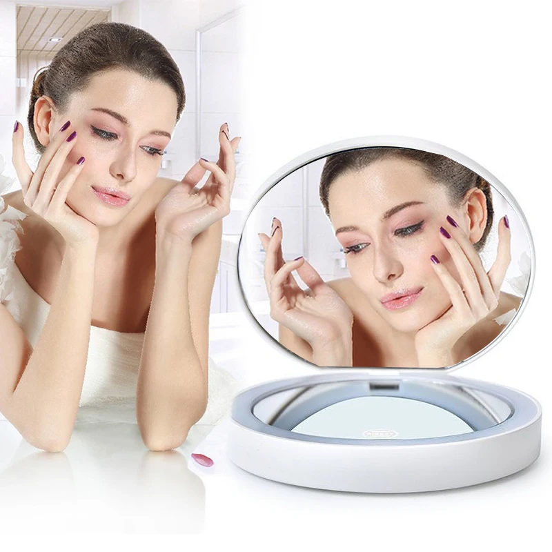 

Portable Cosmetic Mirror Mini LED Makeup Mirror with Light Compact 2X Magnifying Makeup Folding Mirrors USB Rechargeable