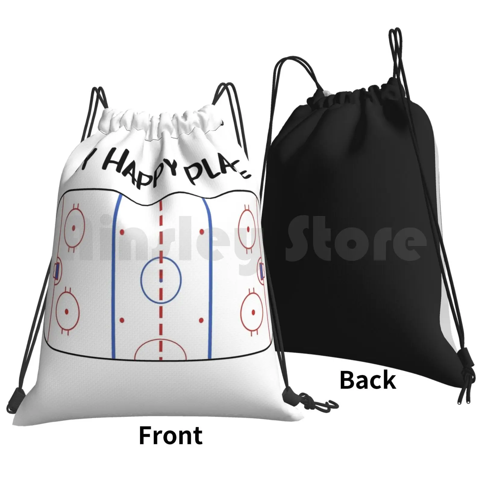 My Happy Place Backpack Drawstring Bag Riding Climbing Gym Bag Hockey Life Hockey Ice Hockey Ice Rink Rink Hockey Player