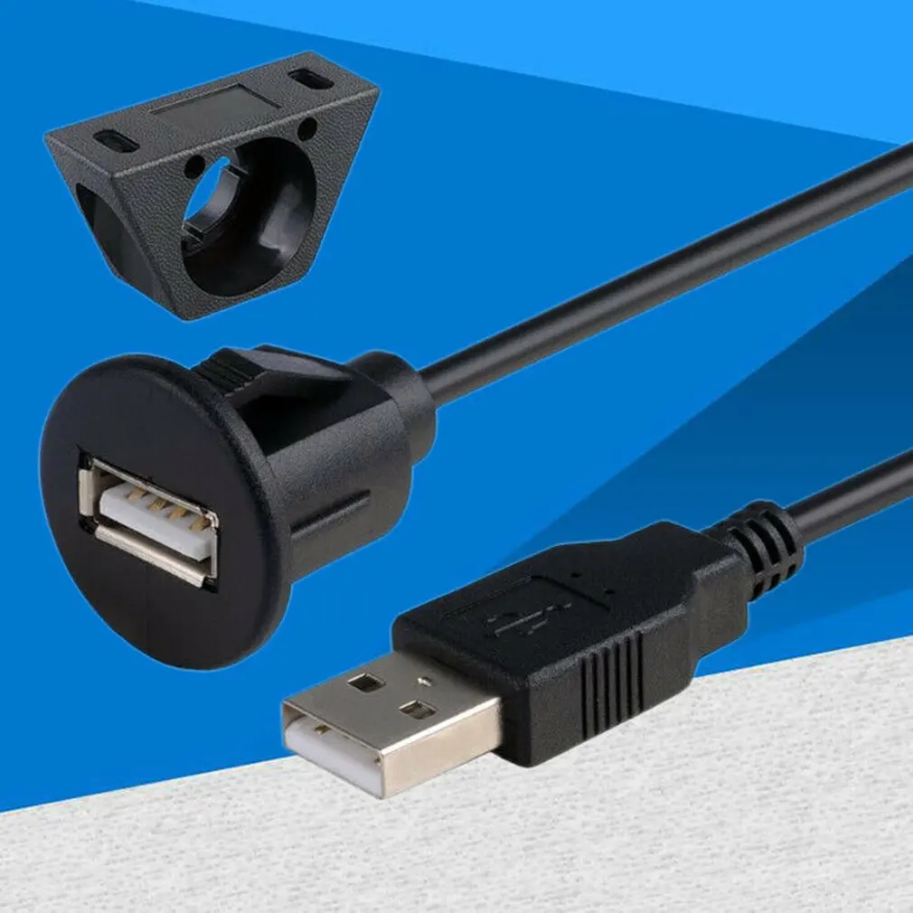 1 m / 2 m car dashboard installation USB 2.0 male to female socket panel extension cable single port USB2.0 female cable