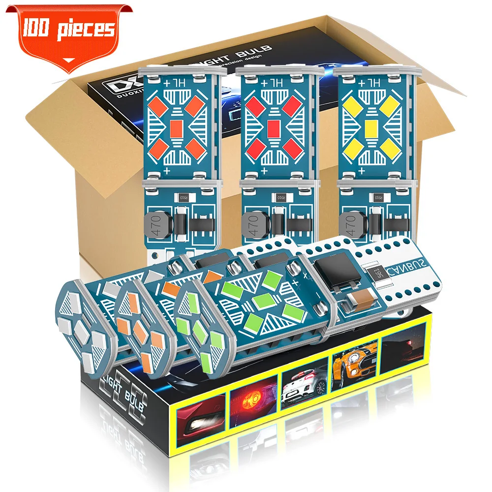 DXZ 100 шт. W5W T10 Светодиодный лампочки Canbus 15SMD 12V 6000K 2016 194 168 светодиодный салона Карта Потолочные плафоны стояночного света Автоматическая сигнальная лампа