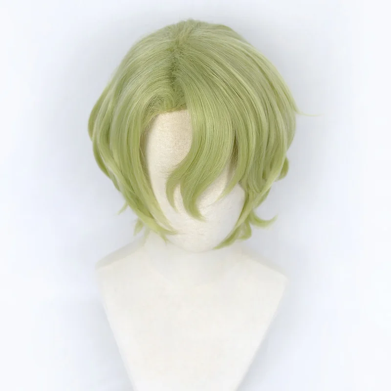 Peluca Tomoe Hiyori de Ensemble Stars, pelo sintético corto y rizado verde, resistente al calor, juego de rol para fiesta + gorro de peluca