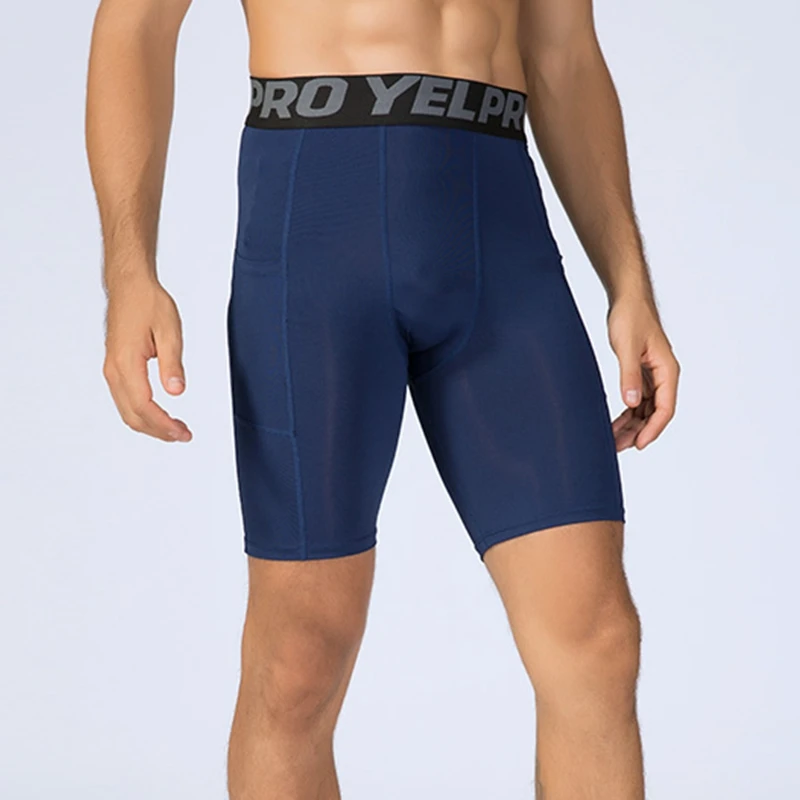 Shorts de compressão masculinos, cueca respirável de treino ativo com bolsos, treinamento e fitness