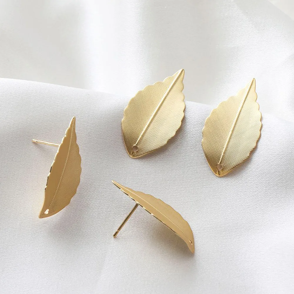 6PCS 14k Gold Plated Leaf Shape Ear Pin Diy Earrings Making Charms Jewelry Supplies Findings Hand Made Accessories