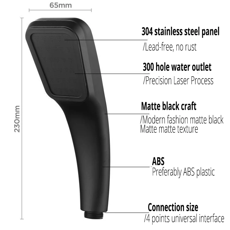 300 Hole High Pressure Black Shower Head Pressurized Rainfall Shower Head Water Saving Spray Nozzle Bathroom Boosting shower