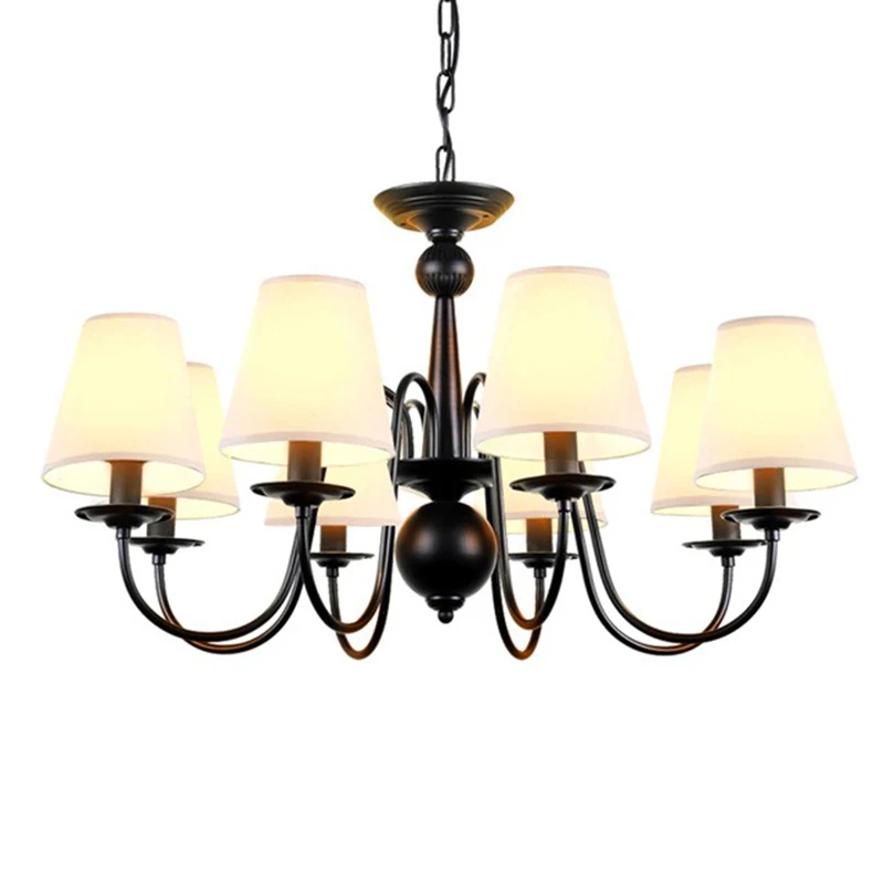 Lustre rústico preto estilo amican com abajur, lustre de ferro forjado com lâmpada suspensa para sala de jantar, quarto, salão de hotel