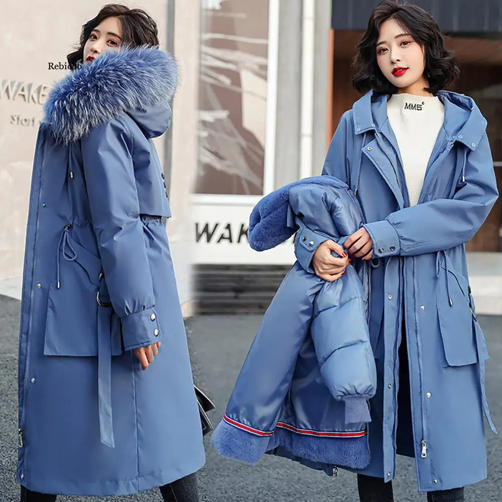 -30 Degrees Snow Wear Long Parkas Winter Jacket Women Fur Hooded Clothing Female Fur Lining Thick Winter Coat Women