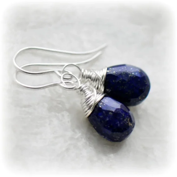 Lapis Lazuli Earrings Sterling Silver, Small Lapis Earrings, Navy Blue Earrings,