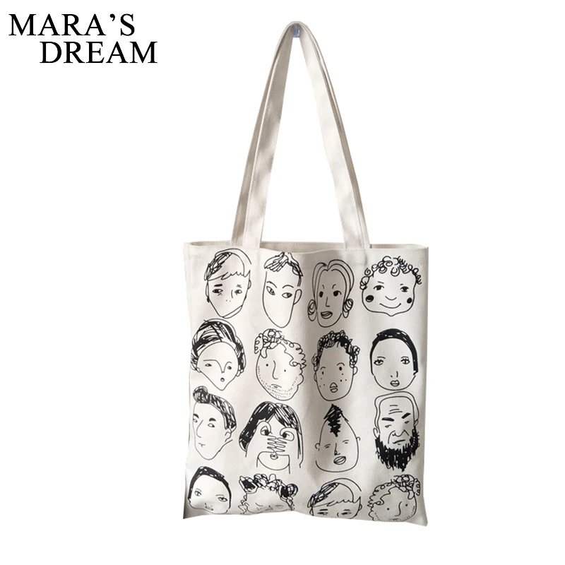 Mara\'s Dream Canvas Tote Bag For Women Graffiti Handbags Funny Cartoon Head Pattern Shopping Bag Student Bags Ladies Casual Bag