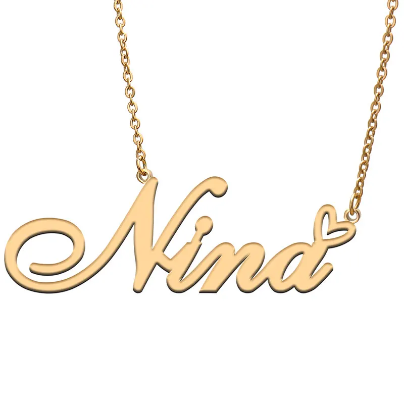 Nina Heart Name Necklace Personalized Gold Plated Stainless Steel Collar for Women Girls Friends Birthday Wedding Gift