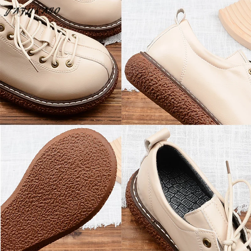 Mori Thick-Soled College British Lace-Up Women Small Leather Shoes Big Head Doll Shoes Literary Retro Platform Flat Women Shoes