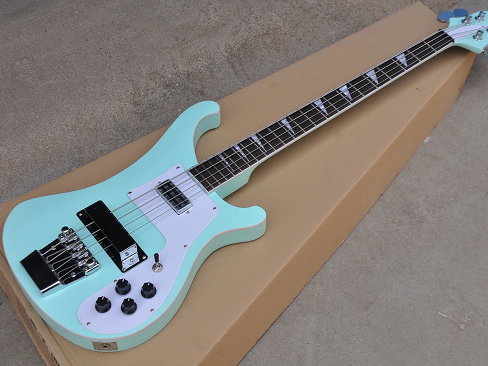 

Blue 4 Strings Electric Bass Guitar with White Pickguard,Rosewood Fretboard