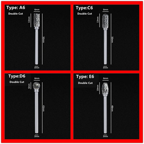 Jrealmer 5pcs 3x6mm Double Groove Tungsten Carbide Rotary Burrs 3mm Rob Head 6mm DIY Milling Cutter Tungsten Carbide Burr