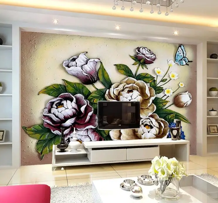 Custom retro wallpaper,Embossed peony flower,3D murals for living room bedroom hotel KTV wall waterproof wallpaper