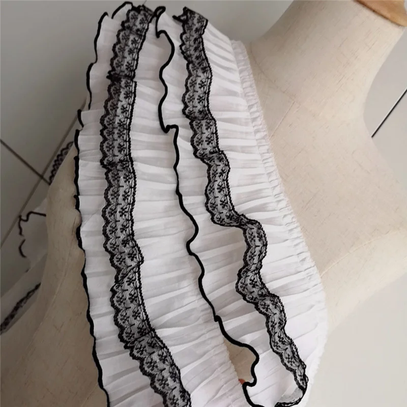 9CM Wide White Black 3d Pleated Chiffon Fabric Embroidery Fringe Ribbon Lace Edging Trim Dress Guipure Splicing Sewing Materials