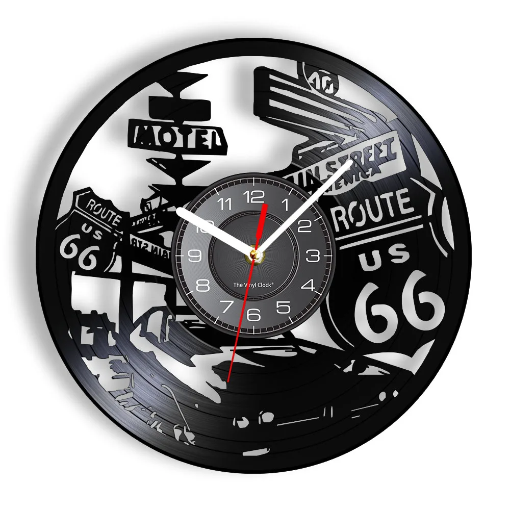 Route US Highway Detour Sign Vinyl Record Wall Clock Route Devil Road Trip Vacation Silent Express Way Hiking Adventure Gift