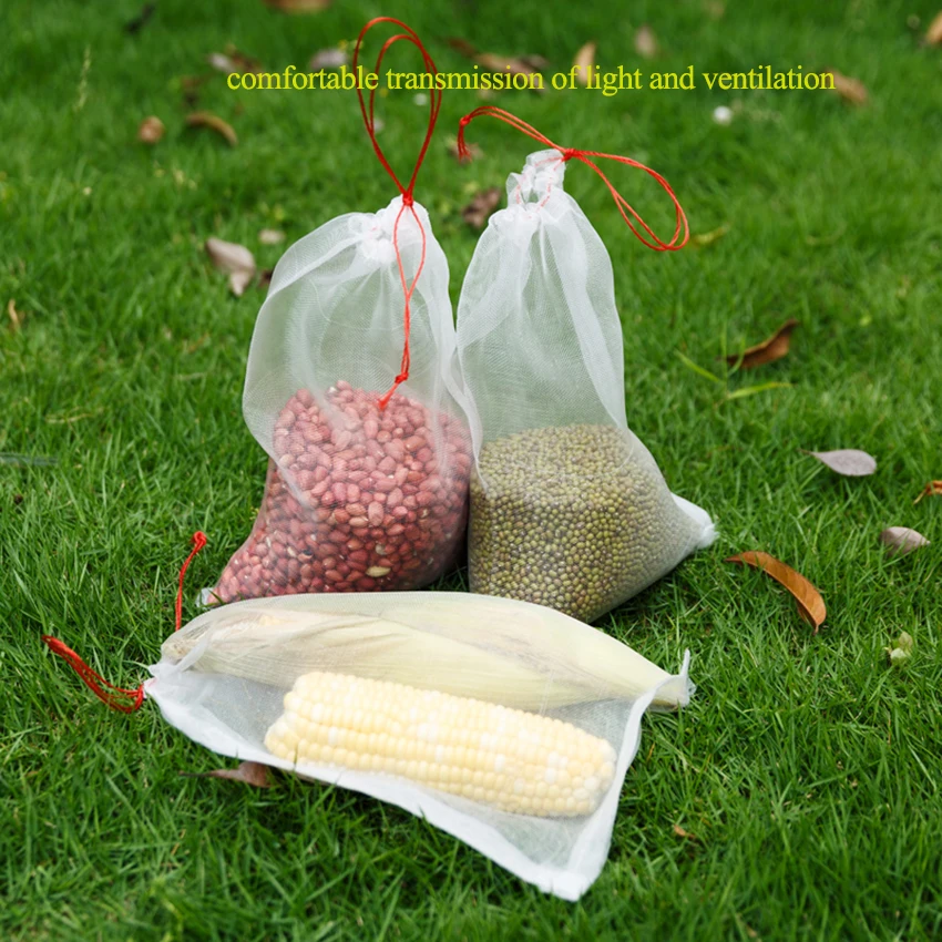 20pcs Soaking Nylon Mesh Durable Bags With Rope Plant Seed Dense Protective Bag, Plant Fruit Moisture Protection Net Filter