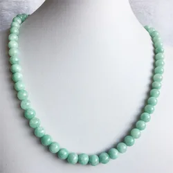 6/8/10MM Green Myanmar Jade Necklace Vintage Natural Stone Burma Jewelry Noble Elegant Exquisite Beaded Chain Choker Collier